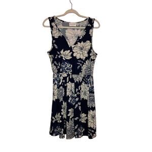 French Grey Blue Floral Boho V-neck Summer Dress Size Large